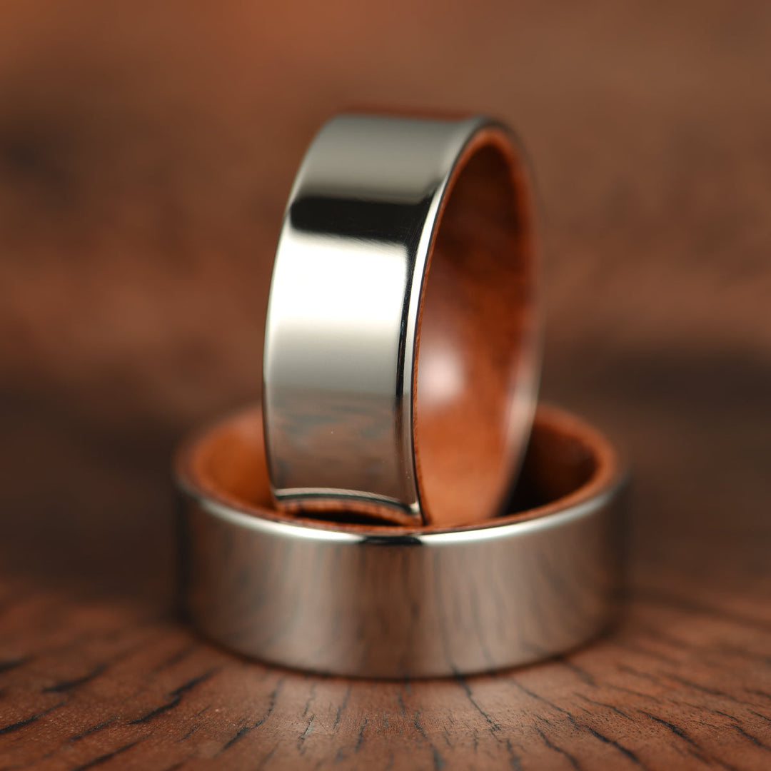 Flat Polished Silver Tungsten Rosewood Men's Wedding Band 8MM - Rings By Pristine