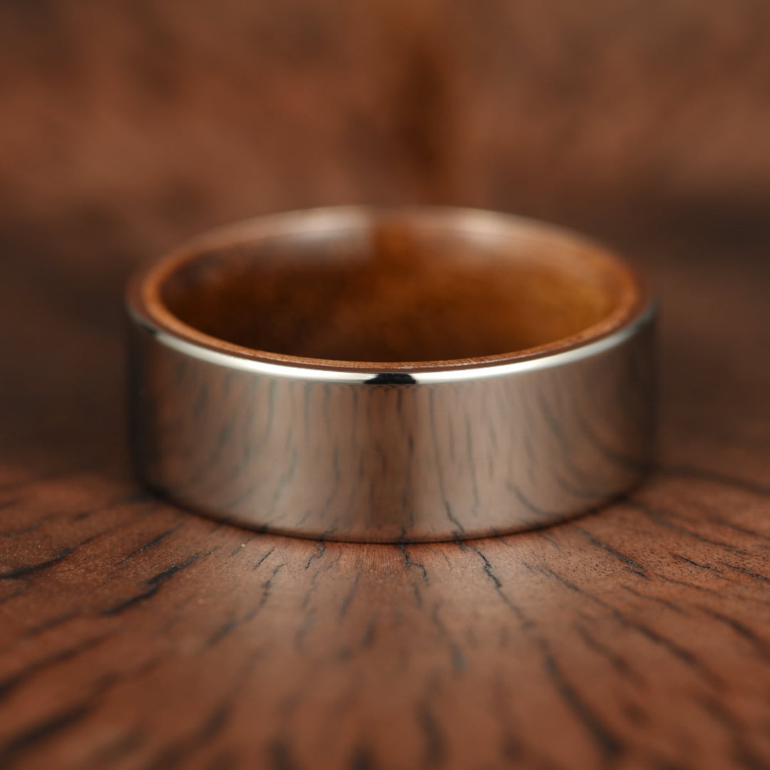 Polished Silver Tungsten Koa Wood Men's Wedding Band 8MM - Rings By Pristine