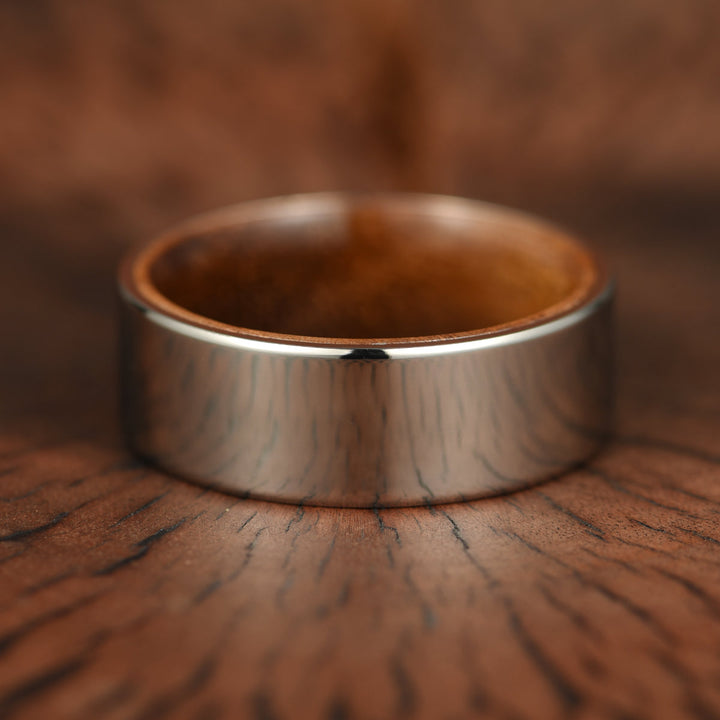 Polished Silver Tungsten Koa Wood Men's Wedding Band 8MM - Rings By Pristine