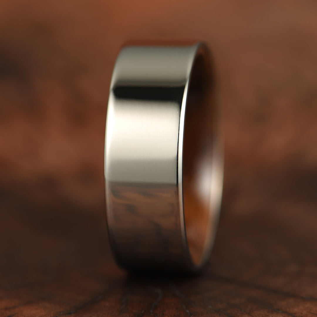 Flat Glossy Silver Tungsten Walnut Wood Men's Wedding Band 8MM - Rings By Pristine