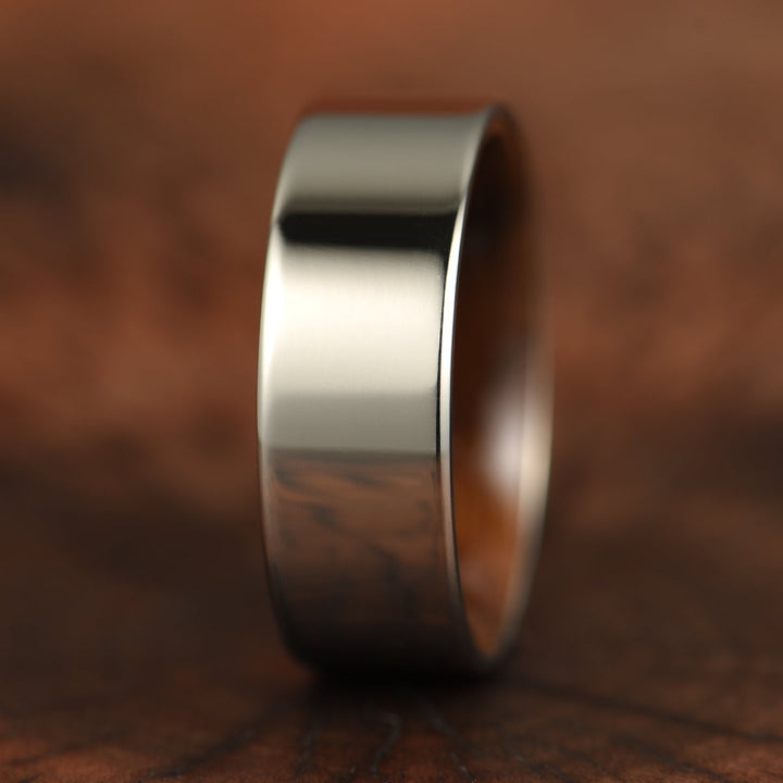 Flat Glossy Silver Tungsten Walnut Wood Men's Wedding Band 8MM - Rings By Pristine