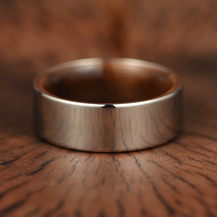 Flat Glossy Silver Tungsten Walnut Wood Men's Wedding Band 8MM - Rings By Pristine