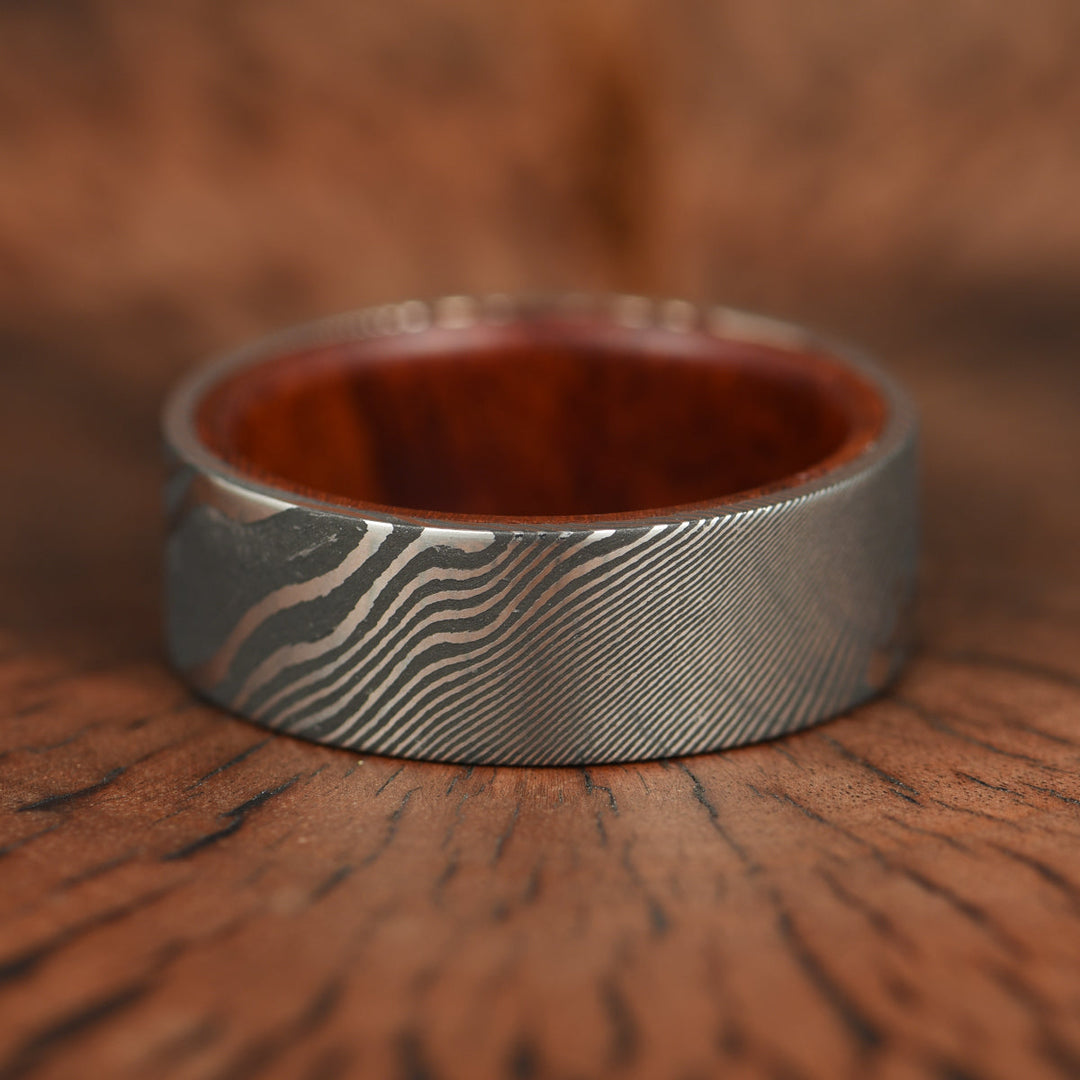 Damascus Steel Cocobolo Men's Wedding Band 8MM