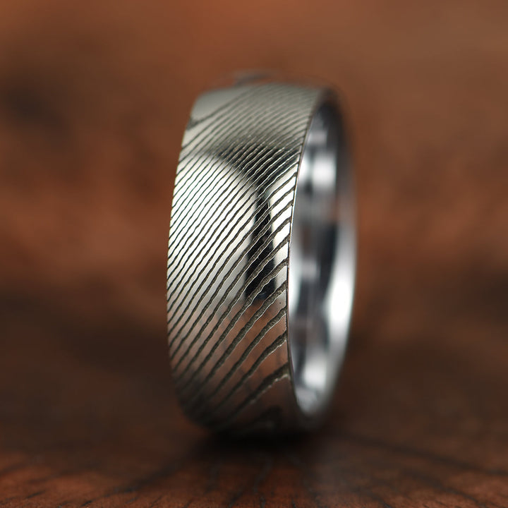 Damascus Steel Glossy Tungsten Men's Wedding Band 8MM - Rings By Pristine