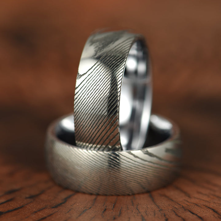 Damascus Steel Glossy Tungsten Men's Wedding Band 8MM - Rings By Pristine