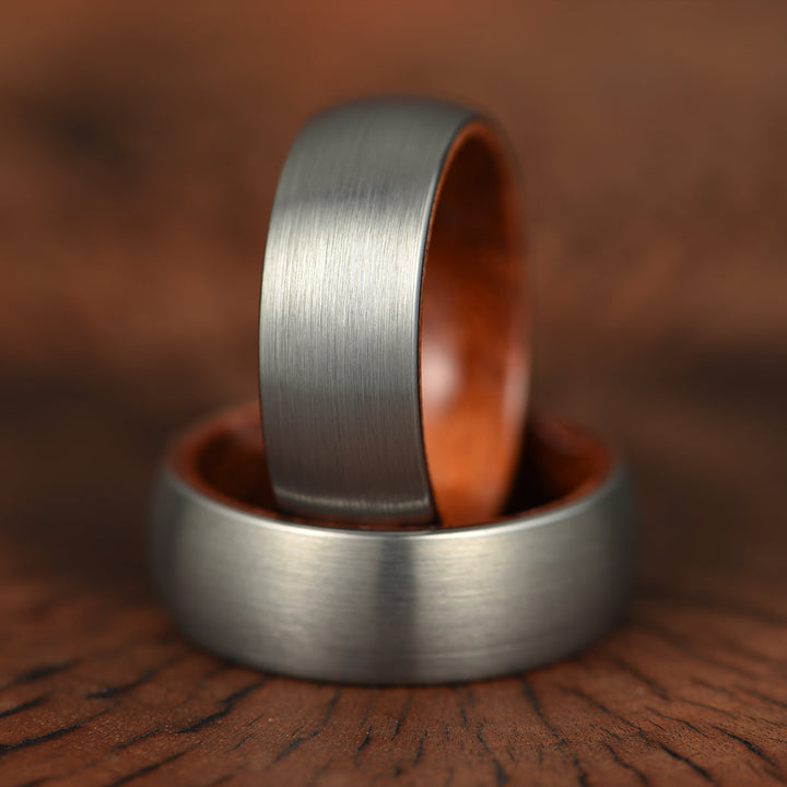 Matte Grey Rounded Titanium Rose Wood Men's Wedding Band 8MM - Rings By Pristine