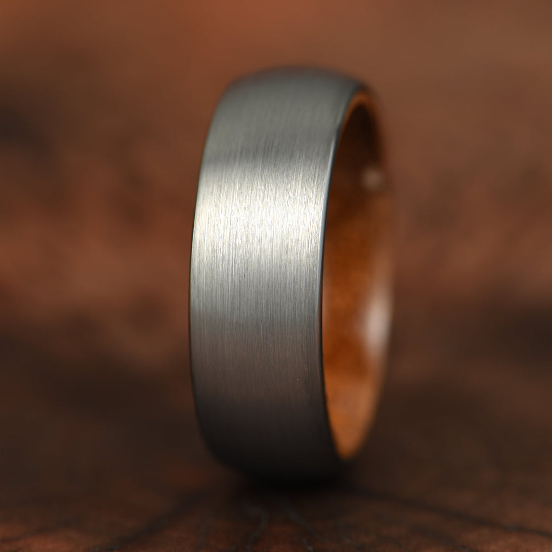 Matte Grey Flat Titanium Koa Wood Men's Wedding Band 8MM - Rings By Pristine