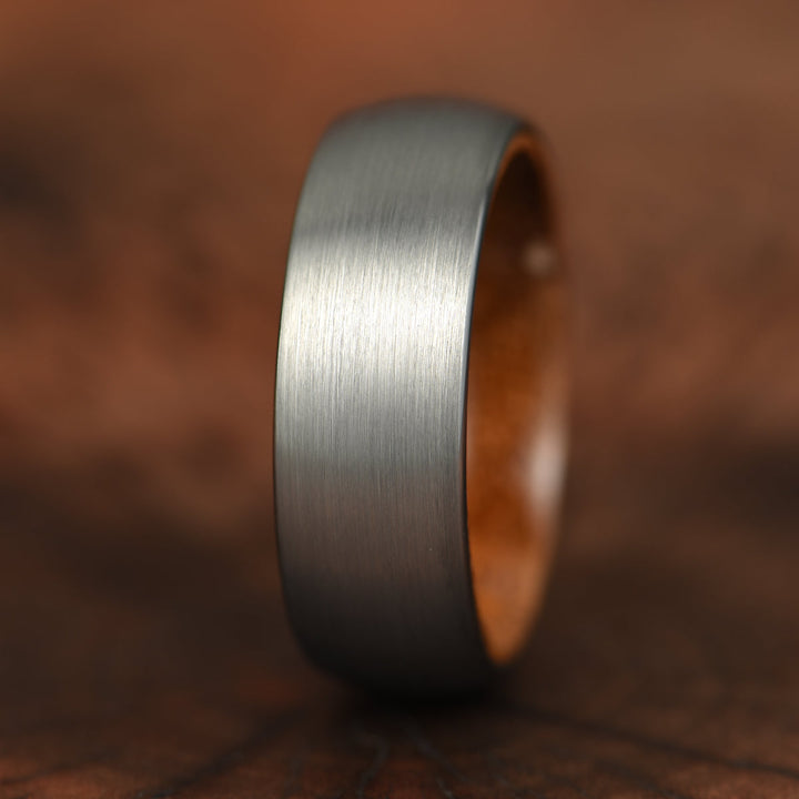 Matte Grey Flat Titanium Koa Wood Men's Wedding Band 8MM - Rings By Pristine