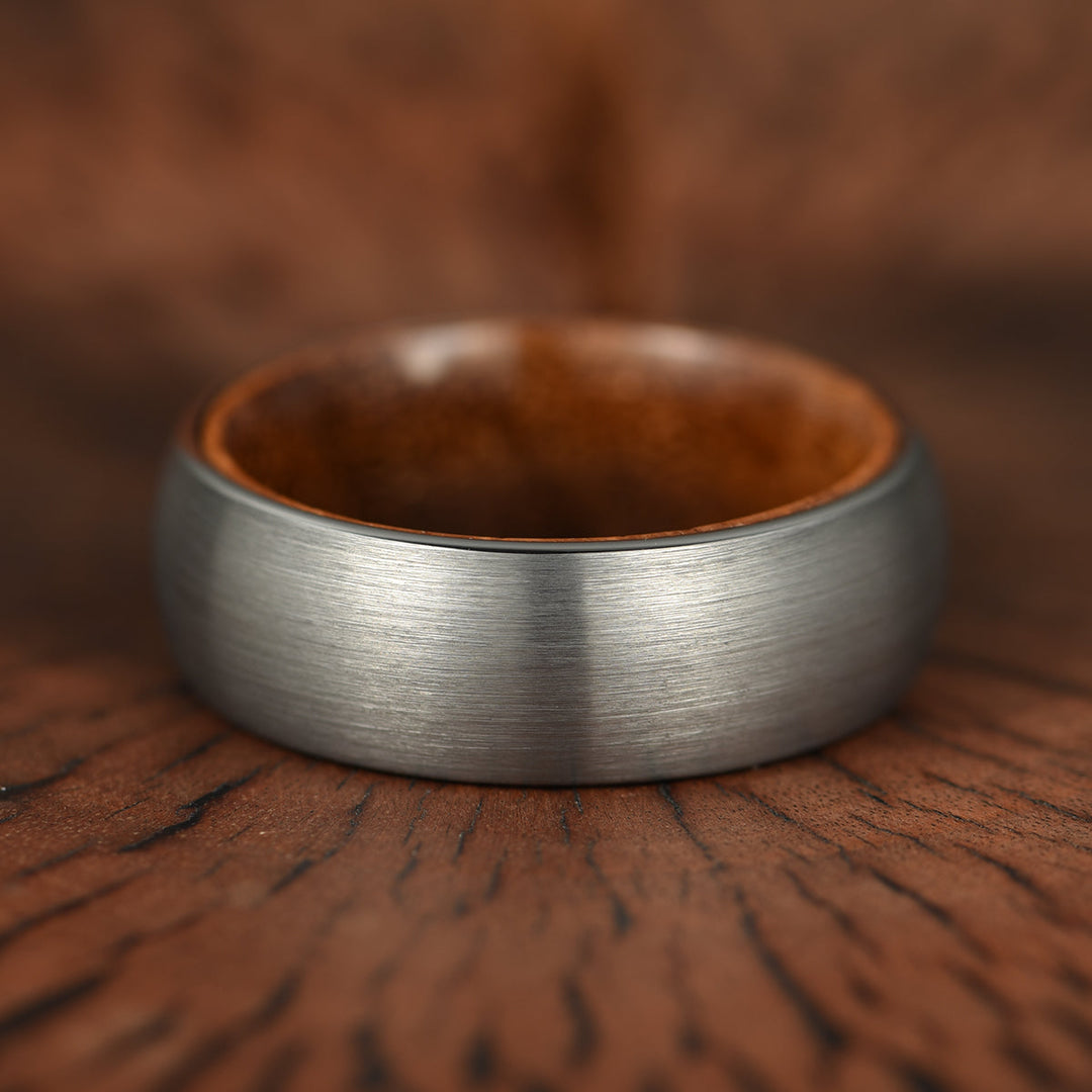 Matte Grey Flat Titanium Koa Wood Men's Wedding Band 8MM - Rings By Pristine