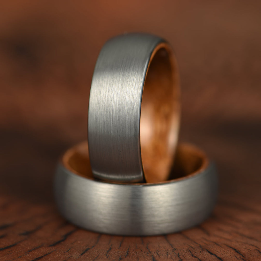 Matte Grey Flat Titanium Koa Wood Men's Wedding Band 8MM - Rings By Pristine