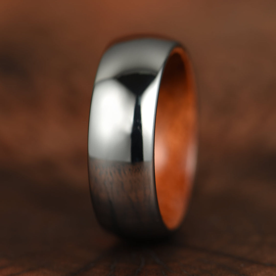 Rounded Polished Silver Tungsten Rosewood Men's Wedding Band 8MM - Rings By Pristine