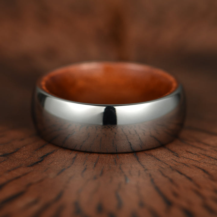 Rounded Polished Silver Tungsten Rosewood Men's Wedding Band 8MM - Rings By Pristine