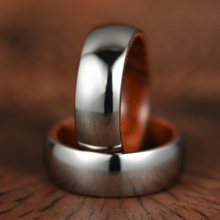 Rounded Polished Silver Tungsten Rosewood Men's Wedding Band 8MM - Rings By Pristine