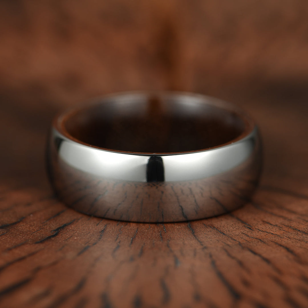 Rounded Glossy Silver Tungsten Walnut Wood Men's Wedding Band 8MM - Rings By Pristine