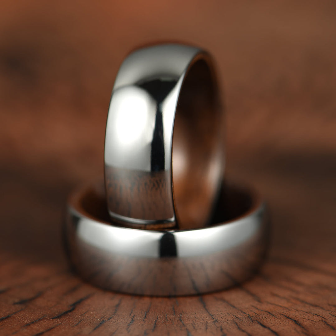 Rounded Glossy Silver Tungsten Walnut Wood Men's Wedding Band 8MM - Rings By Pristine