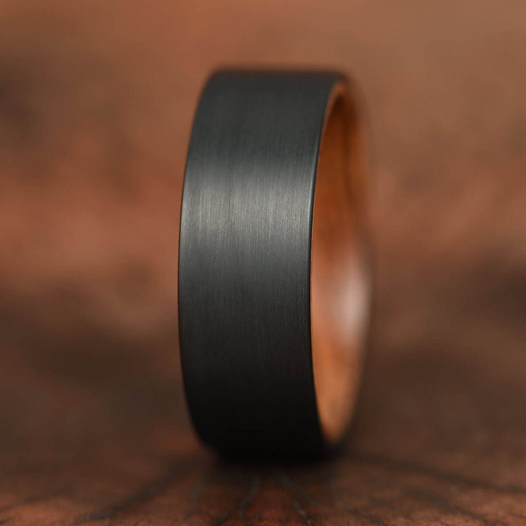 Black Tungsten Zebra Wood Men's Wedding Band 8MM - Rings By Pristine