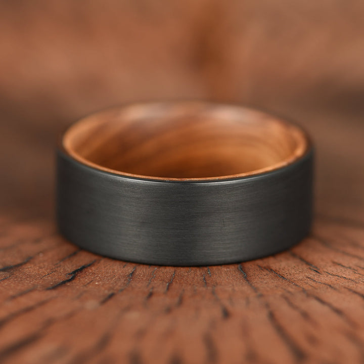 Black Tungsten Zebra Wood Men's Wedding Band 8MM - Rings By Pristine