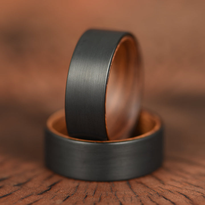 Black Tungsten Zebra Wood Men's Wedding Band 8MM - Rings By Pristine