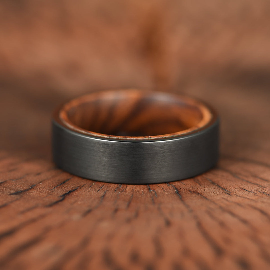 Black Tungsten Zebra Wood Men's Wedding Band 6MM - Rings By Pristine