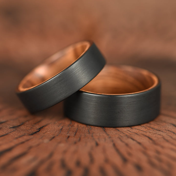 Black Tungsten Zebra Wood Men's Wedding Band 8MM - Rings By Pristine