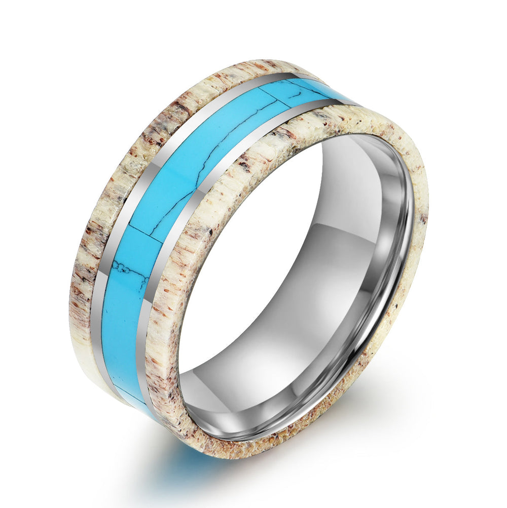 Tungsten Antler Turquoise Men's Wedding Band 8MM