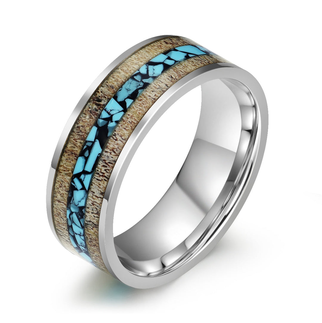 Tungsten Antler Crushed Turquoise Inlay Men's Wedding Band 8MM