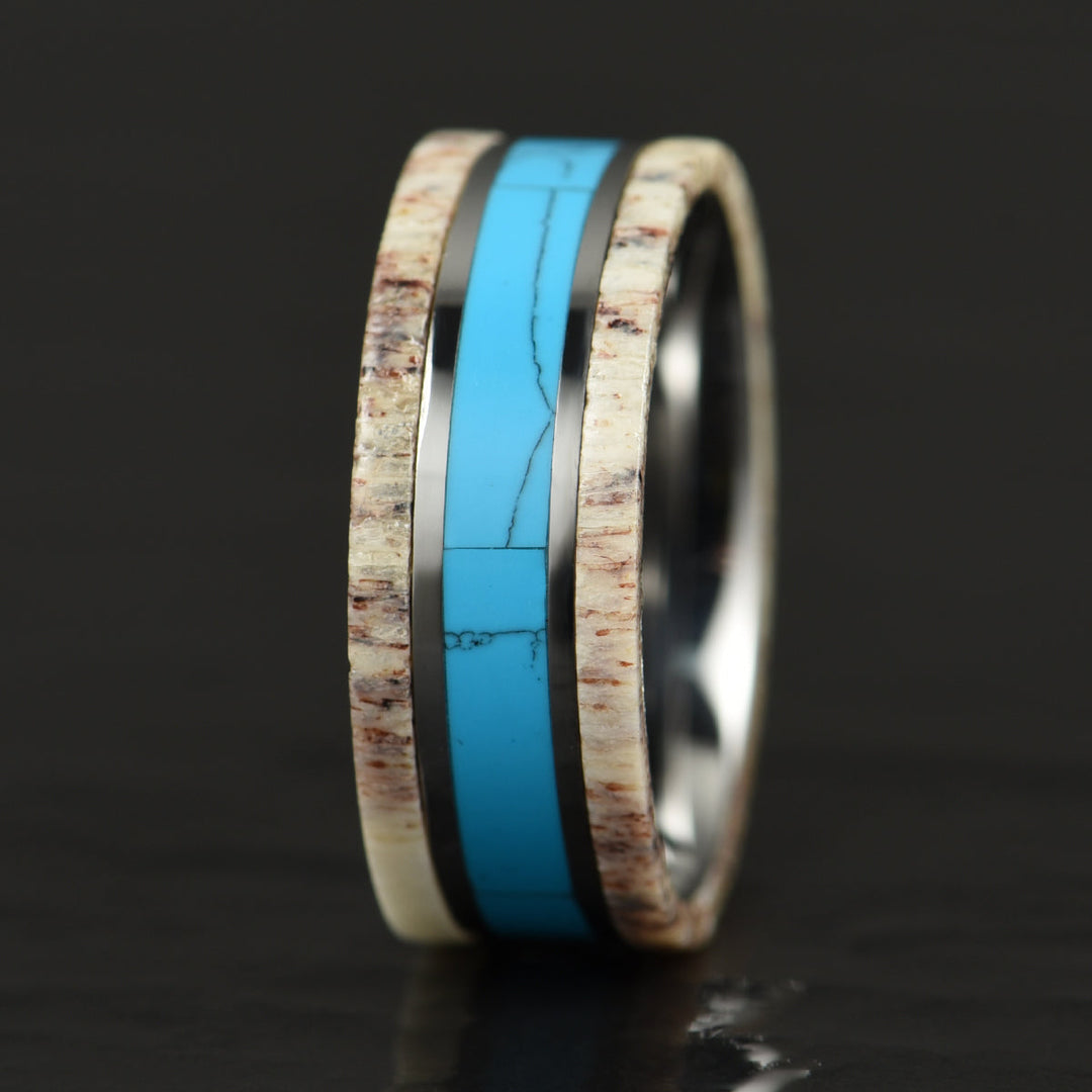 Tungsten Antler Turquoise Men's Wedding Band 8MM