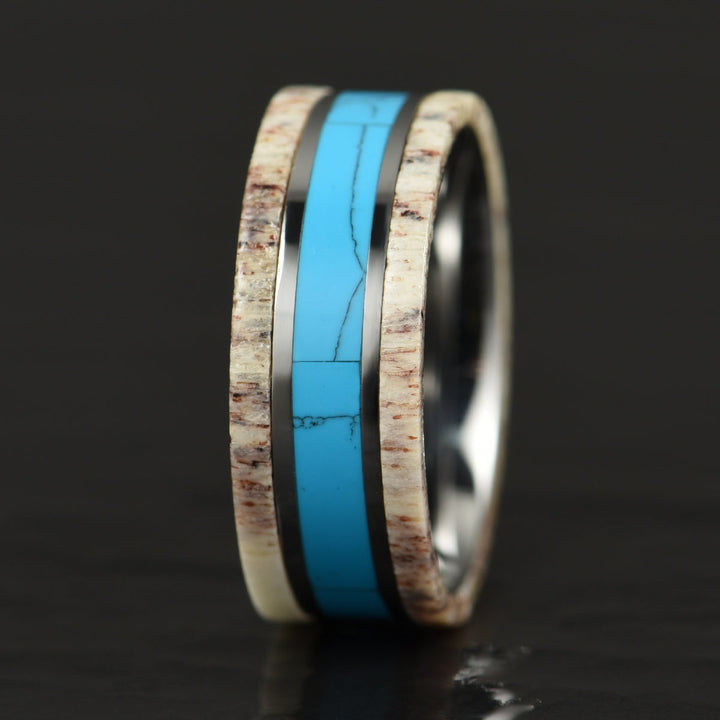 Tungsten Antler Turquoise Men's Wedding Band 8MM