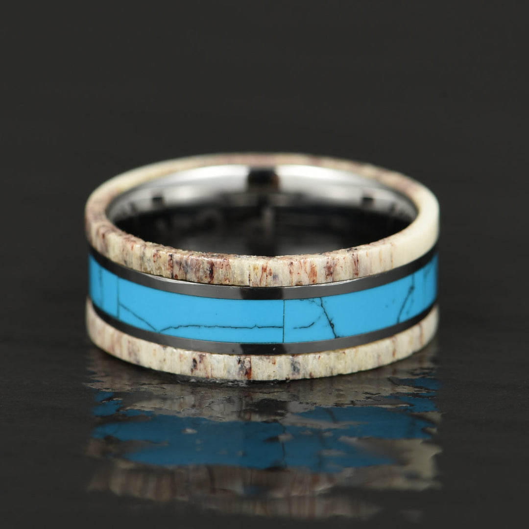 Tungsten Antler Turquoise Men's Wedding Band 8MM