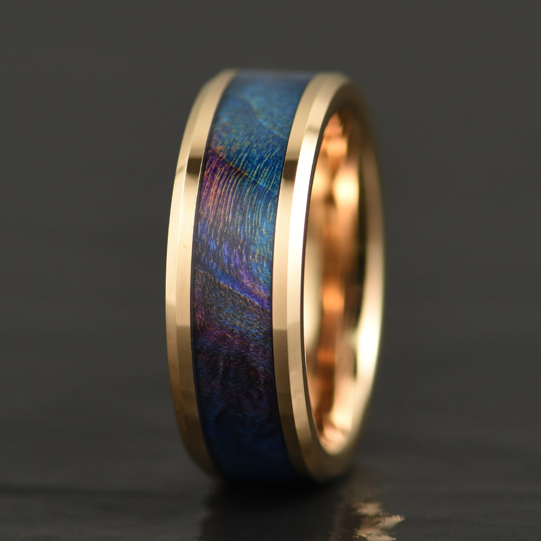 Rose Tungsten Box Elder Wood Men's Wedding Band 8MM