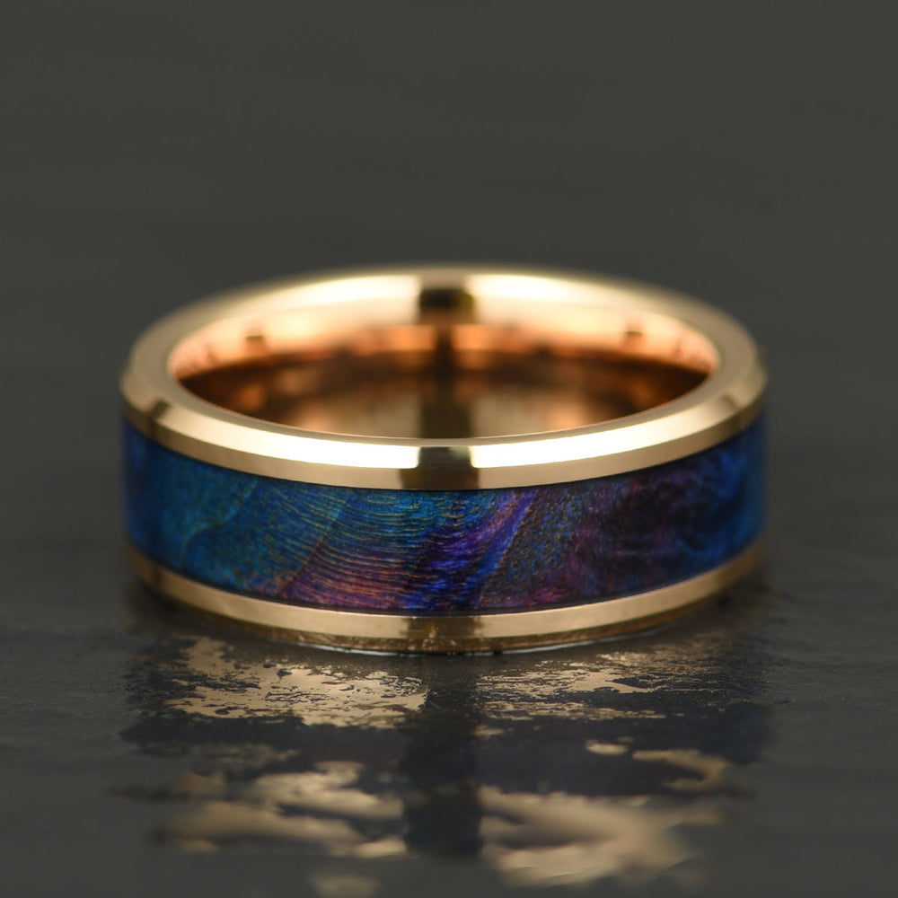 Rose Tungsten Box Elder Wood Men's Wedding Band 8MM