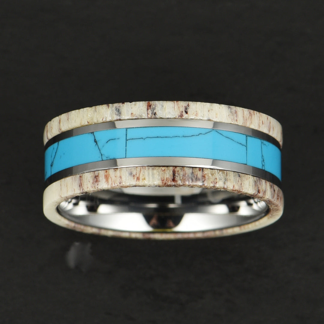 Tungsten Antler Turquoise Men's Wedding Band 8MM