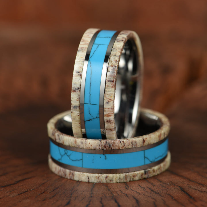 Tungsten Antler Turquoise Men's Wedding Band 8MM