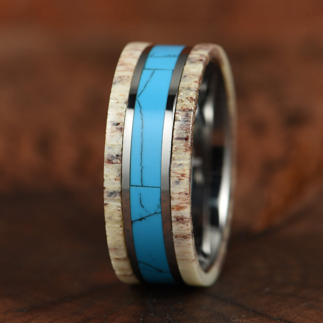 Tungsten Antler Turquoise Men's Wedding Band 8MM