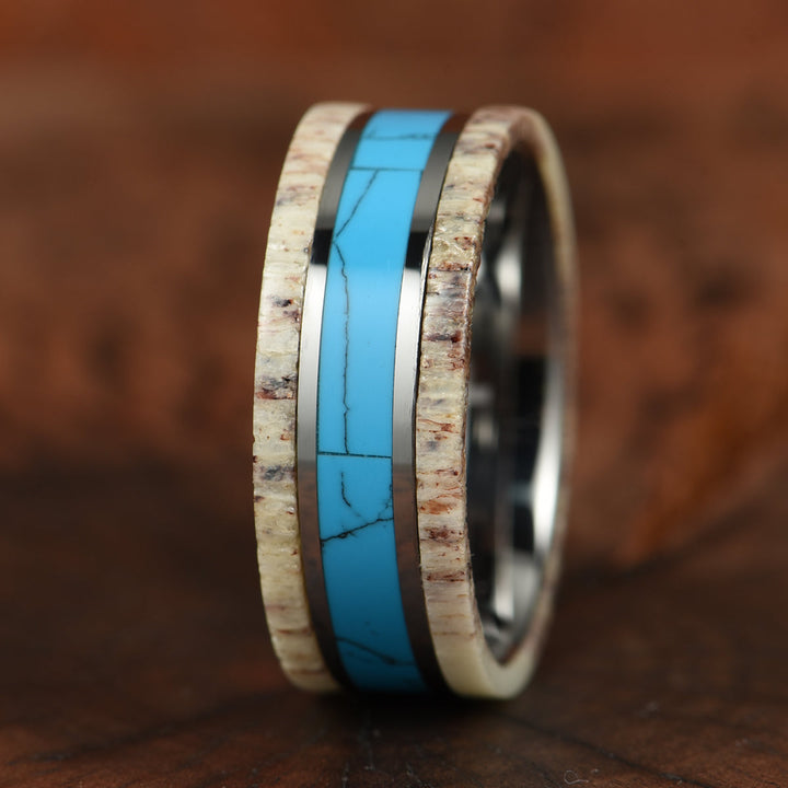 Tungsten Antler Turquoise Men's Wedding Band 8MM
