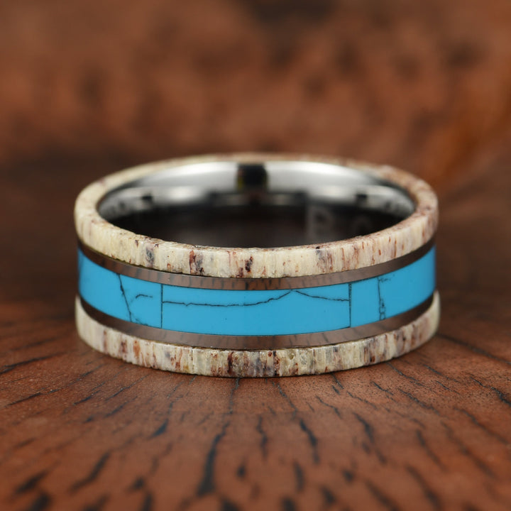 Tungsten Antler Turquoise Men's Wedding Band 8MM
