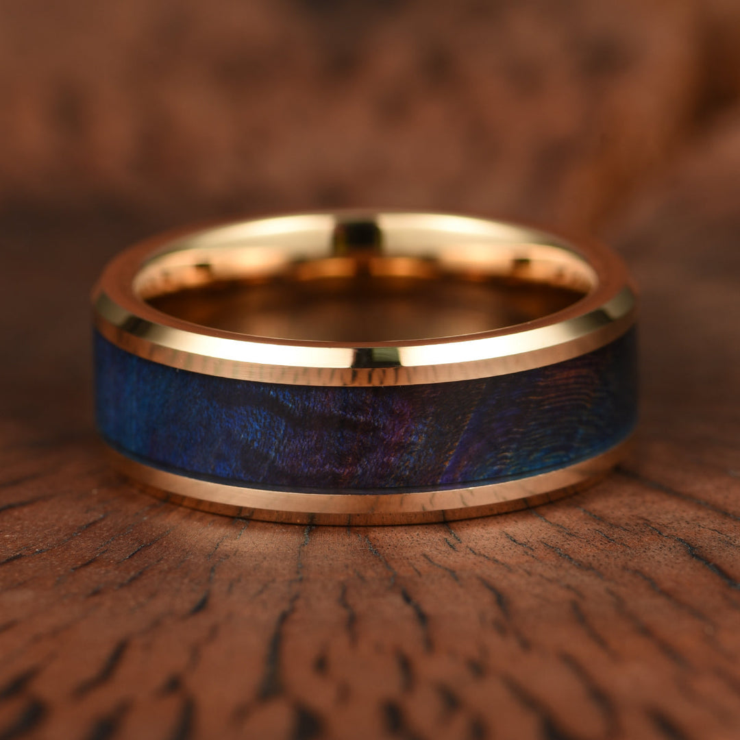 Rose Tungsten Box Elder Wood Men's Wedding Band 8MM