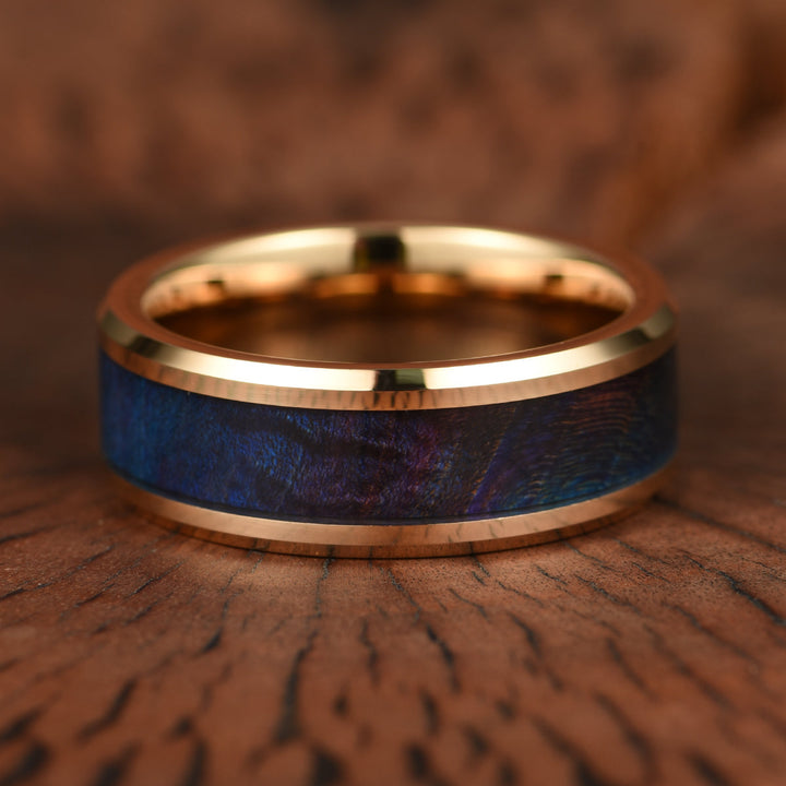 Rose Tungsten Box Elder Wood Men's Wedding Band 8MM