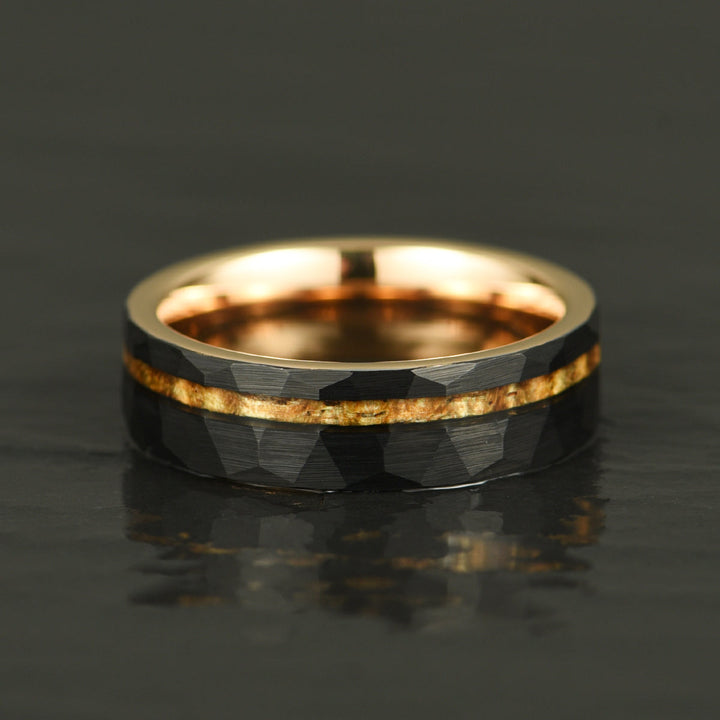 Hammered Tungsten Rose Tungsten Interior Koa Wood Inlay Men's Wedding Band 6MM