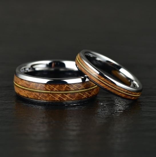 Whiskey Barrel Wood Guitar String Women's Wedding Band 4MM - Rings By Pristine