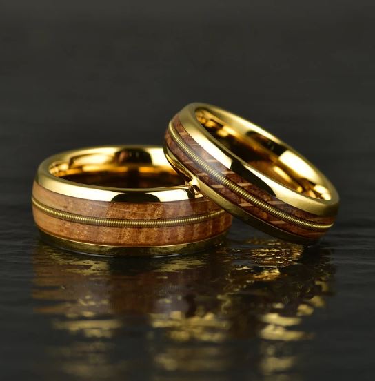 Whiskey Barrel Guitar String Yellow Tungsten Women's Wedding Band 4MM - Rings By Pristine