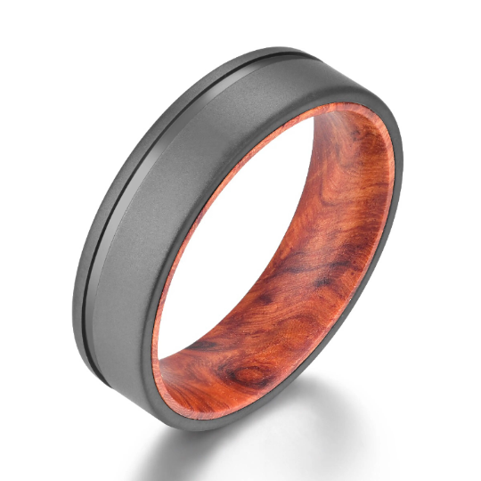 Titanium Rose Wood Burl Men's Wedding Band 6MM - Rings By Pristine