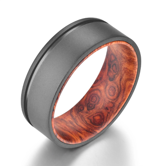 Titanium Rose Wood Burl Men's Wedding Band 8MM - Rings By Pristine