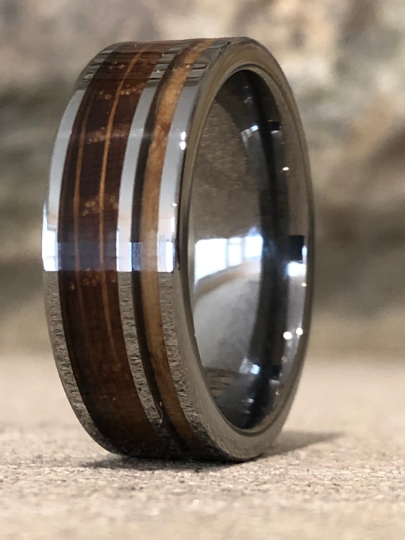Tungsten Whiskey Barrel Wood Men's Wedding Band 8MM - Rings By Pristine