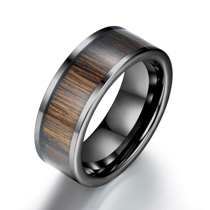 Ancient Bog Oak Black Tungsten Ring Men's Wedding Band 8MM - Rings By Pristine