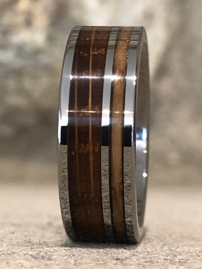 Tungsten Whiskey Barrel Wood Men's Wedding Band 8MM - Rings By Pristine