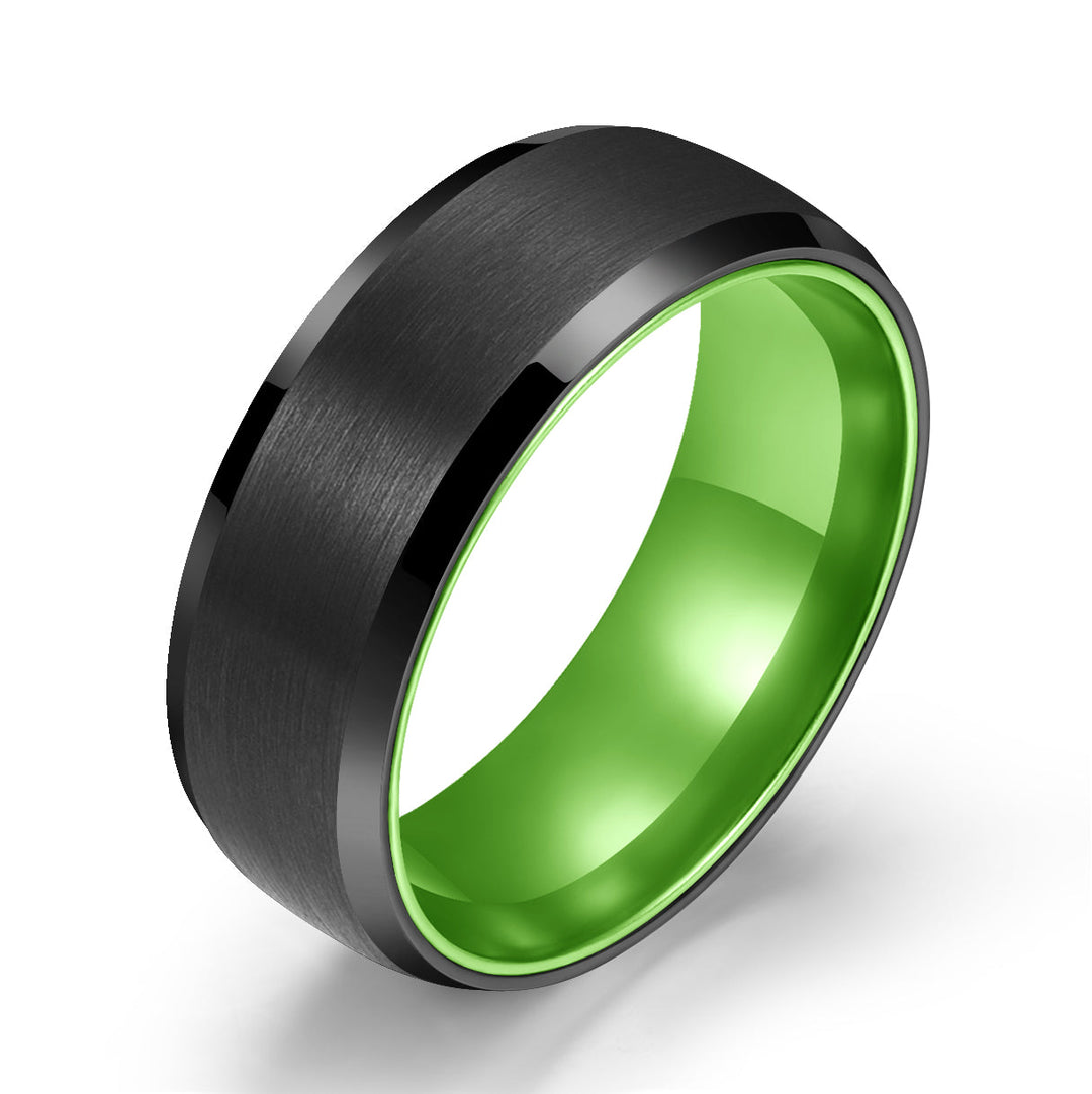 Pristine Passion Green Interior Tungsten Wedding Band 8MM - Rings By Pristine