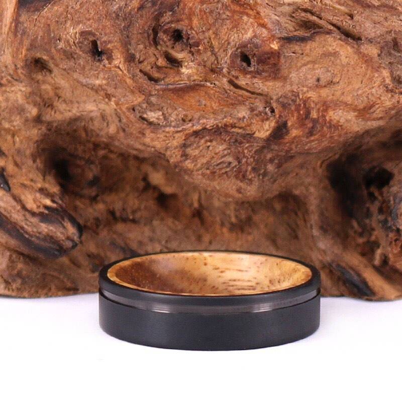 Black Titanium Exotic Koa Wood Men's Wedding Band 6MM - Rings By Pristine