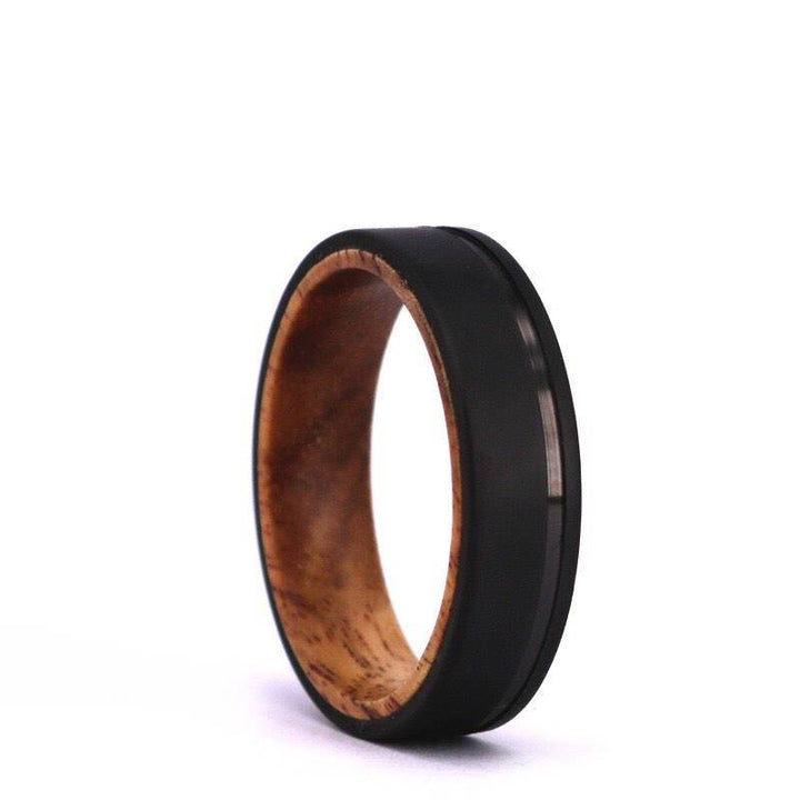 Black Titanium Exotic Koa Wood Men's Wedding Band 6MM - Rings By Pristine