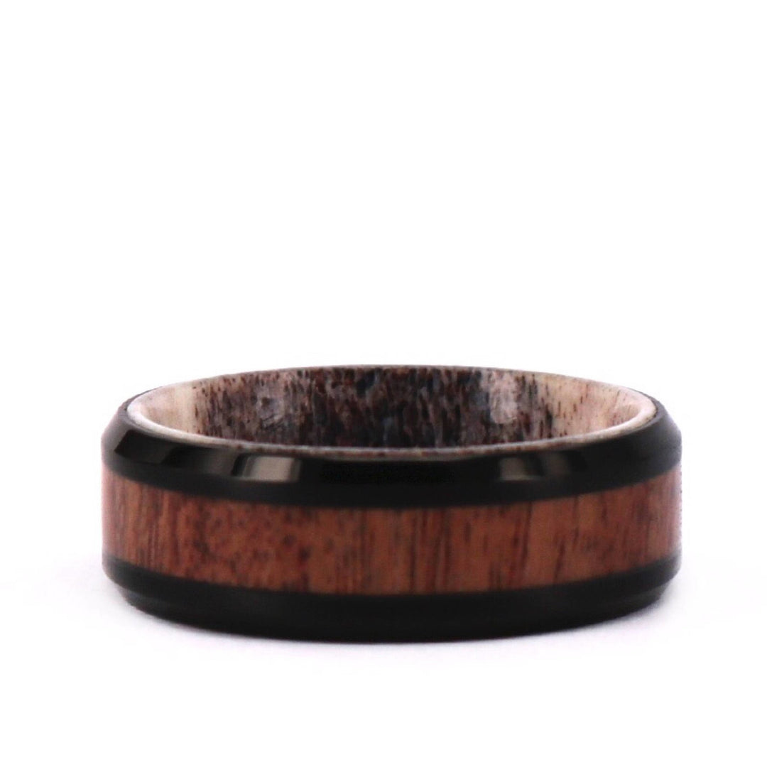 Black Tungsten Exotic Antler & Koa Men's Wedding Band 8MM - Rings By Pristine